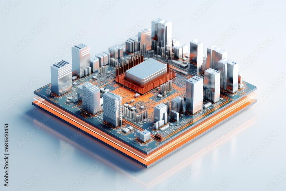 Microchip slot in shape of city buildings isolated. CPU. Neon glow. Microchip slot in shape of city buildings isolated. CPU. Neon glow.