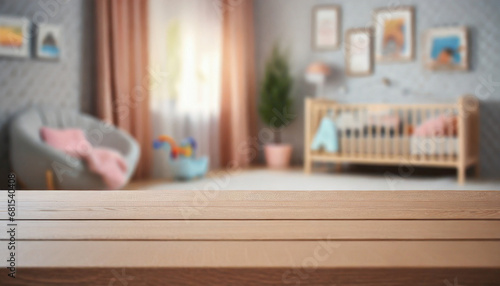 Empty wooden table inside the baby room