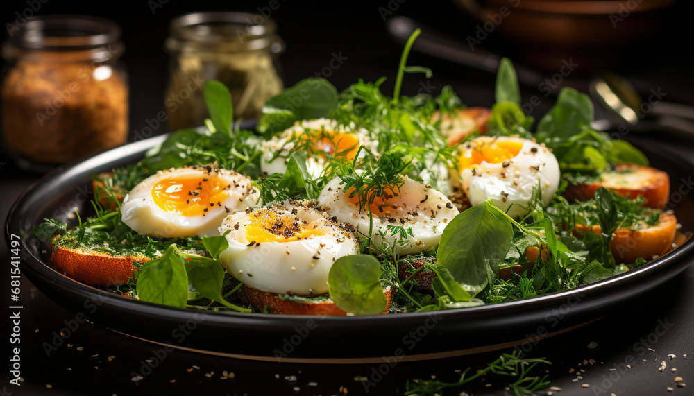 Freshness and gourmet meal on a plate, vegetable salad generated by AI Freshness and gourmet meal on a plate, vegetable salad generated by AI