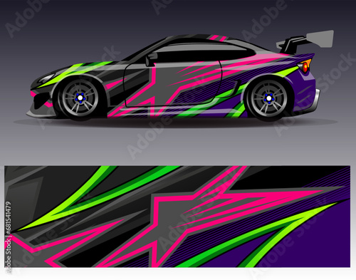 Car wrap design vector.Graphic abstract stripe racing background designs for vehicle  rally  race  adventure and car racing livery