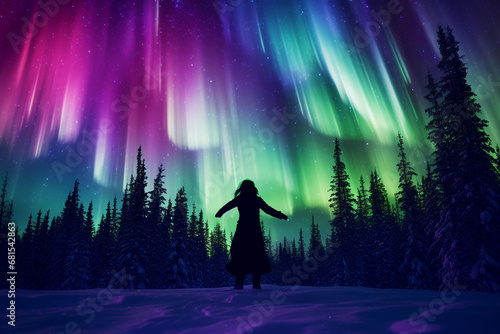 enchanting dance of Aurora, showcasing vibrant colors, ethereal curtains, and sense of wonder and magic that these natural light displays bring to night sky