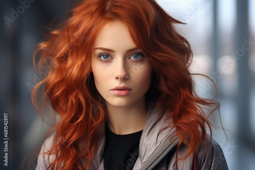 portrait of a fashion young woman with red long hair
