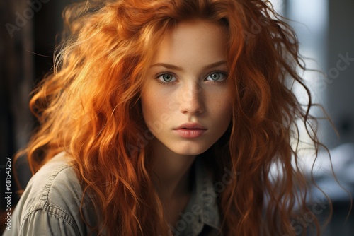 portrait of a fashion young woman with red long hair