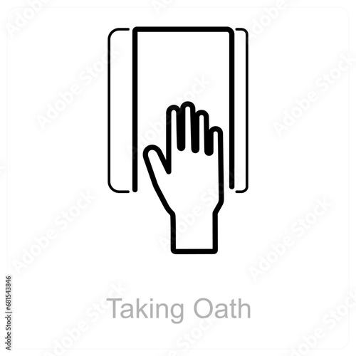 Taking Oath and hand icon concept