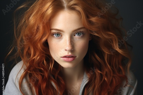 portrait of a fashion young woman with red long hair