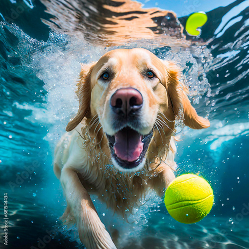  AI generated. golden retriever playing with ball