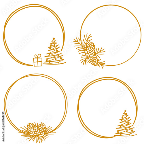 Christmas round wreath set, Winter circle frame with pine cone and Christmas tree svg, Decorative Christmas border