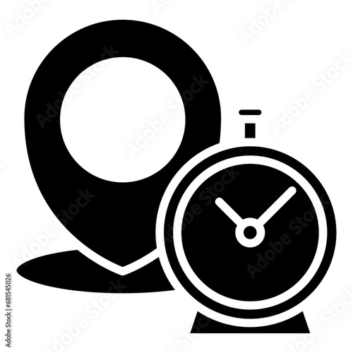 Clock timer glyph icon, related to transportation, ride sharing theme.