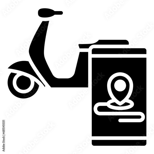 Scooter glyph icon, related to transportation, ride sharing theme.