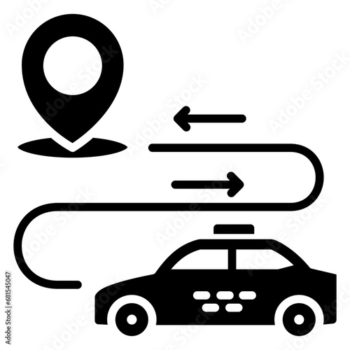 Route glyph icon, related to transportation, ride sharing theme.