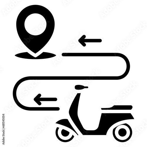 Route glyph icon, related to transportation, ride sharing theme.