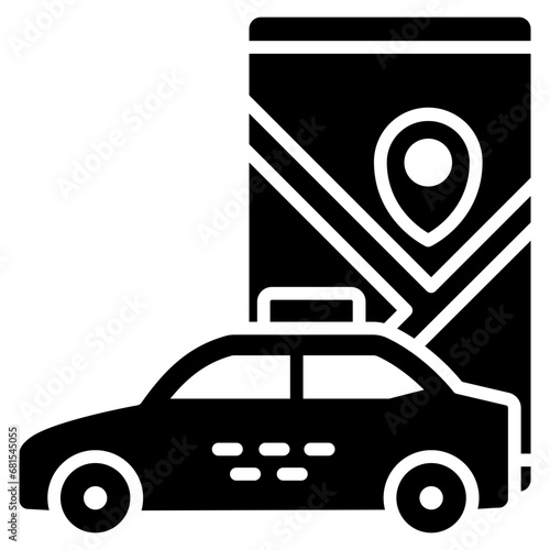 Route glyph icon, related to transportation, ride sharing theme.