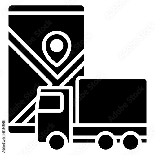 truck Route glyph icon, related to transportation, ride sharing theme.