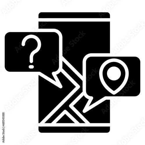 Chat glyph icon, related to transportation, ride sharing theme.