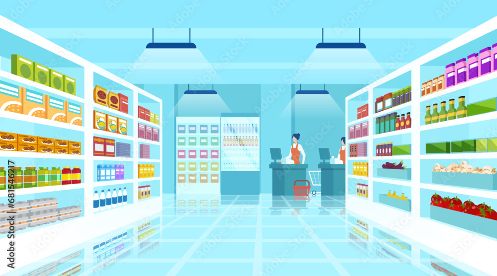 vector of an interior of a modern grocery super market vector of an interior of a modern grocery super market