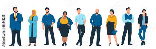 Vector of a business multinational team, diverse men and women of various ages, body type