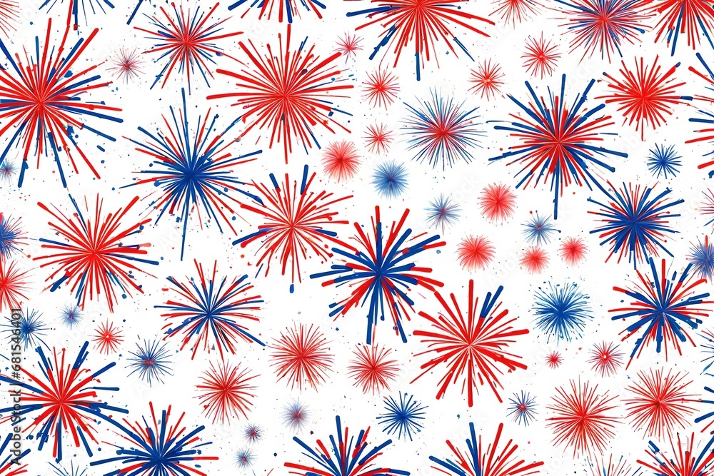 Blue and red firework on white background for 4 july independence day, New Year Blue and red firework on white background for 4 july independence day, New Year