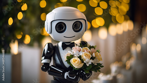 robot with white wedding dress
