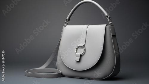 women bag with white leather handbag on a gray background