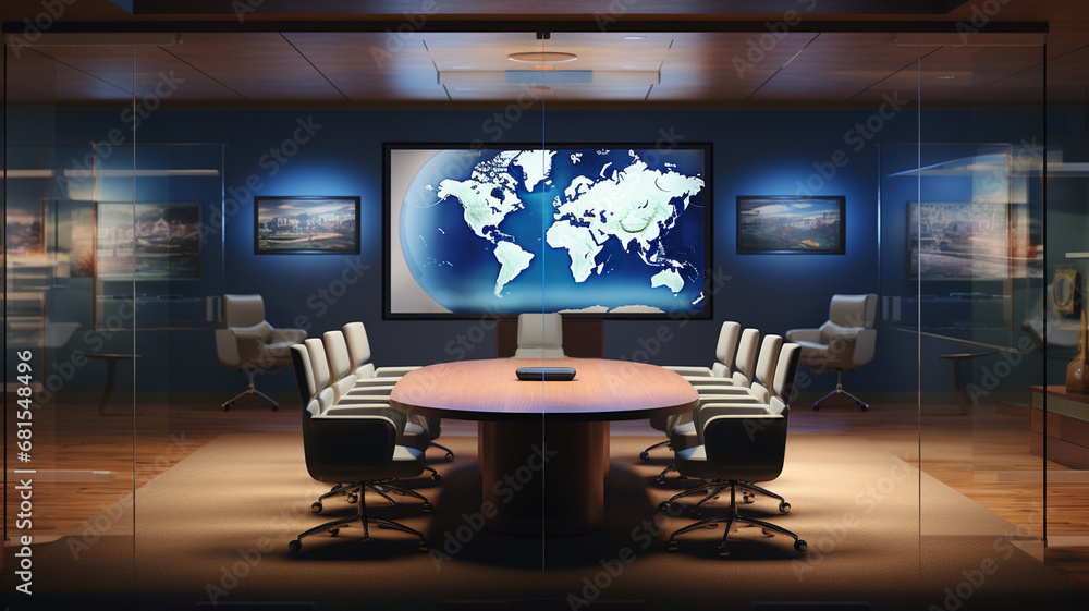 Naklejka premium interior of modern office with world map
