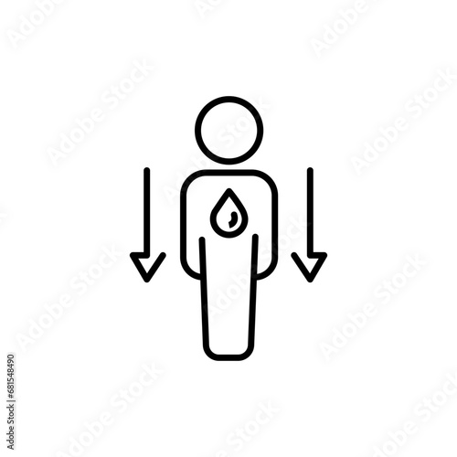 Dehydration, low body water line icon