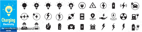 Electricity icons set collection green energy vector illustration
