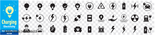 Electricity icons set collection green energy vector illustration