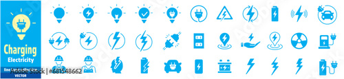 Electricity icons set collection green energy vector illustration