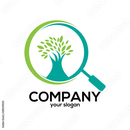 tree vector logo with magnifying glass