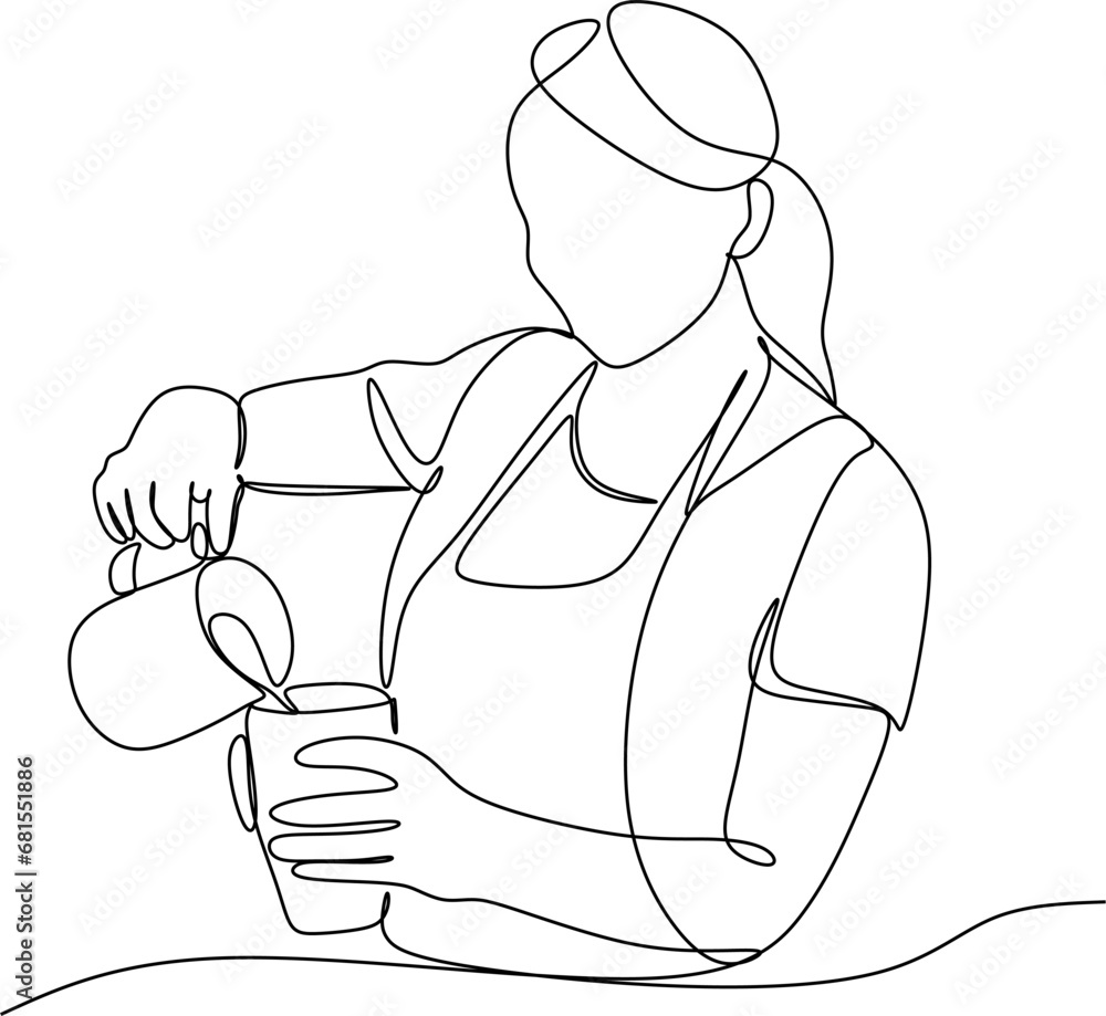 Continue line of barista pouring milk to coffee