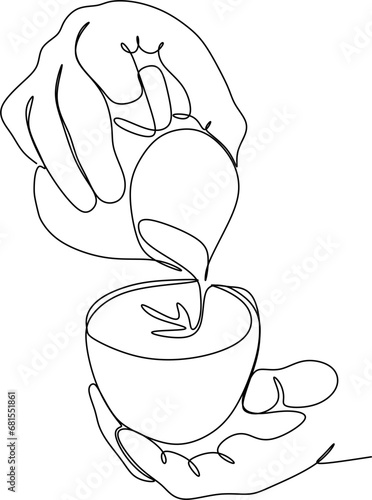 Continue line of barista pouring milk to coffee