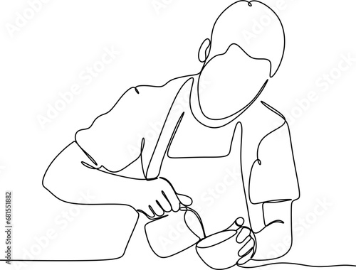 Continue line of barista pouring milk to coffee