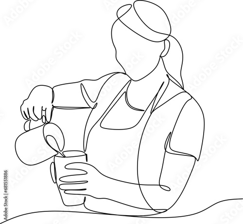 Continue line of barista pouring milk to coffee