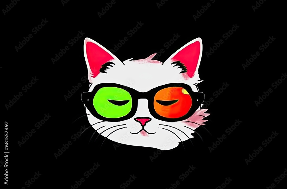 Obraz premium Stylish White Feline with Green Eyes Rocking Hipster Glasses Generative AI