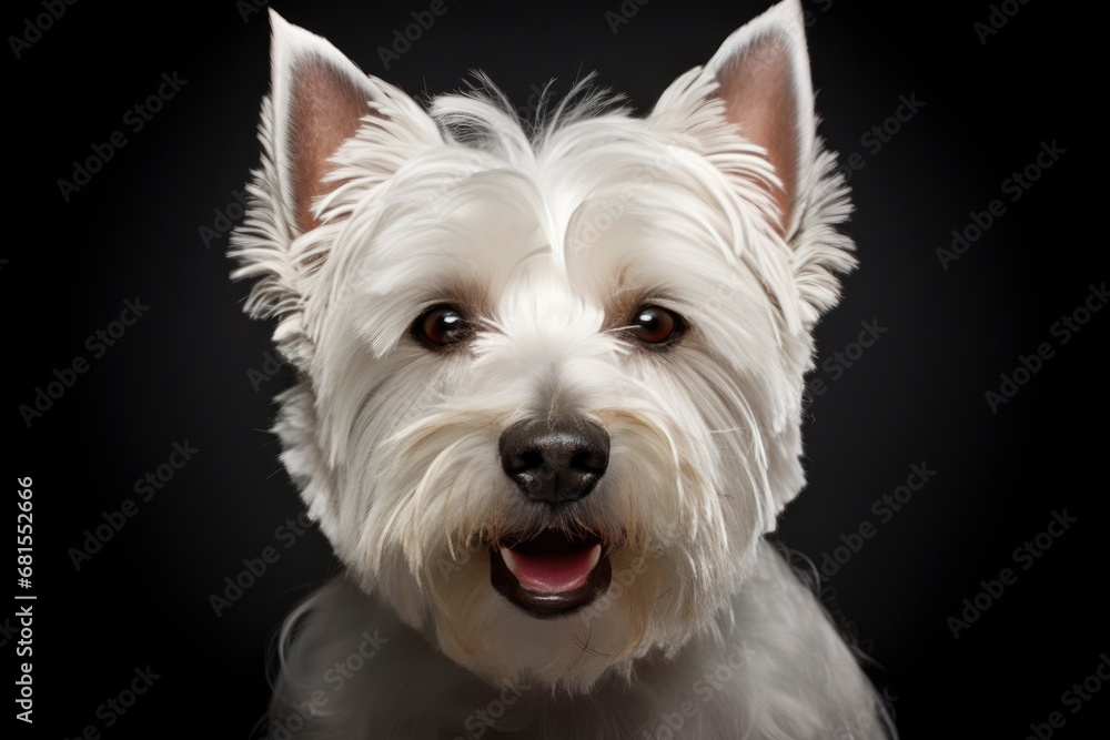 West Highland White Terrier cute dog isolated on black background West Highland White Terrier cute dog isolated on black background