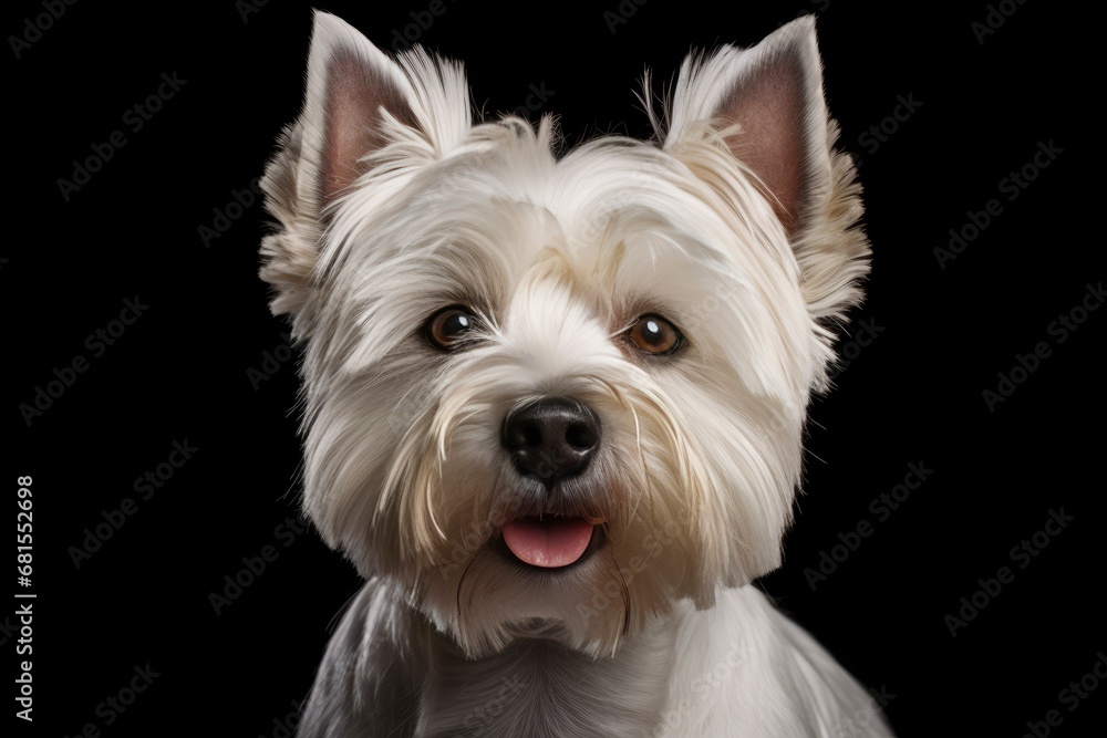 Fototapeta premium West Highland White Terrier cute dog isolated on black background
