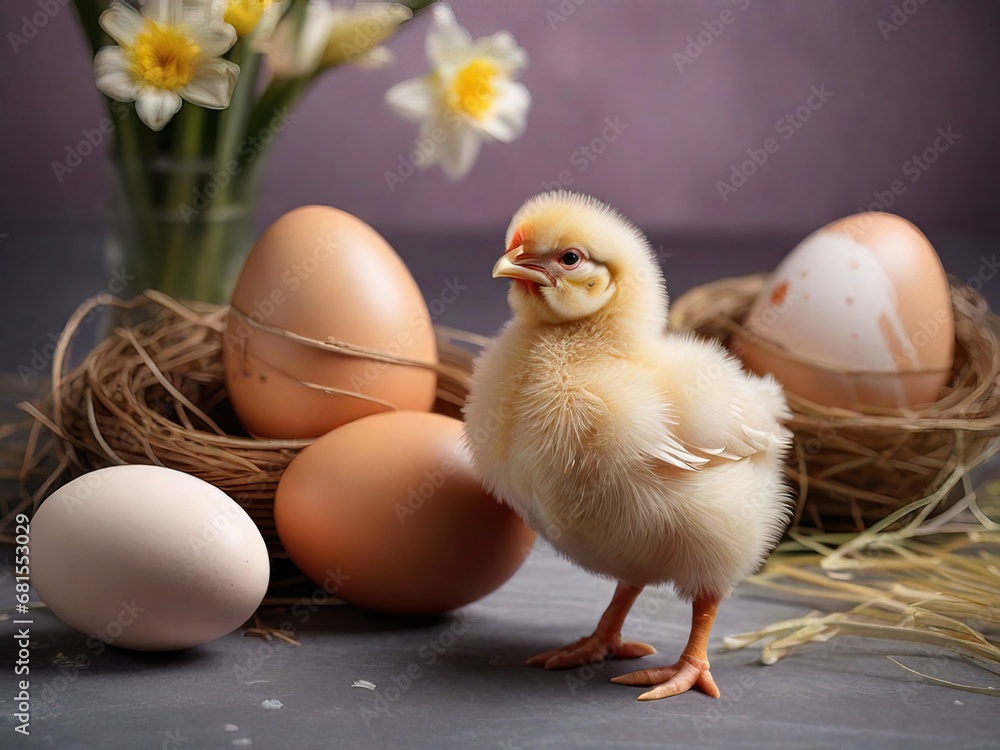 cute little chick. eggs in nests