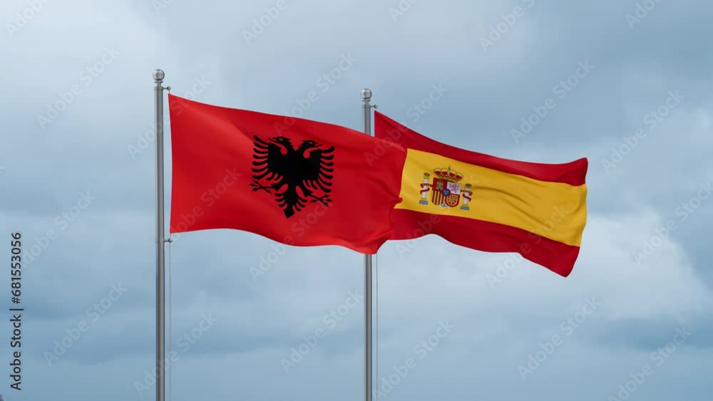 custom made wallpaper toronto digitalSpain and Albania flag waving together on cloudy sky, endless seamless loop, two country cooperation concept