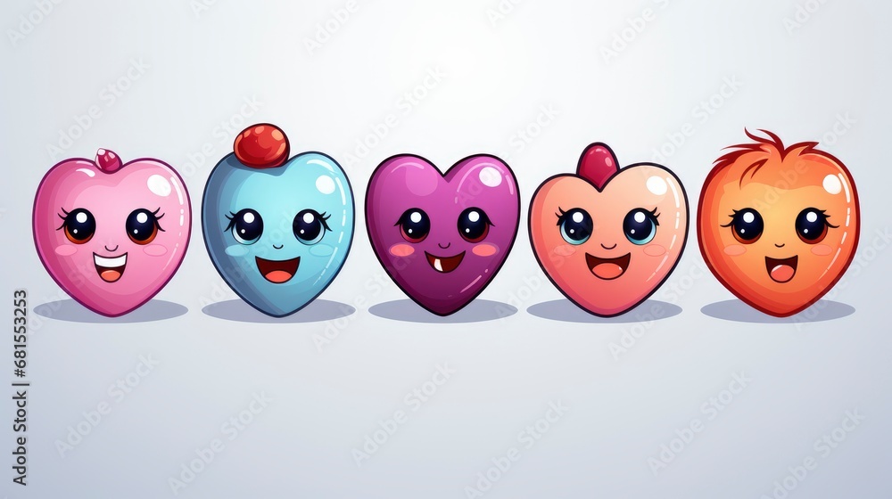 Obraz premium Sticker Pack Funny Cartoon Hearts Elements,Valentine Day Background, Background For Banner, HD