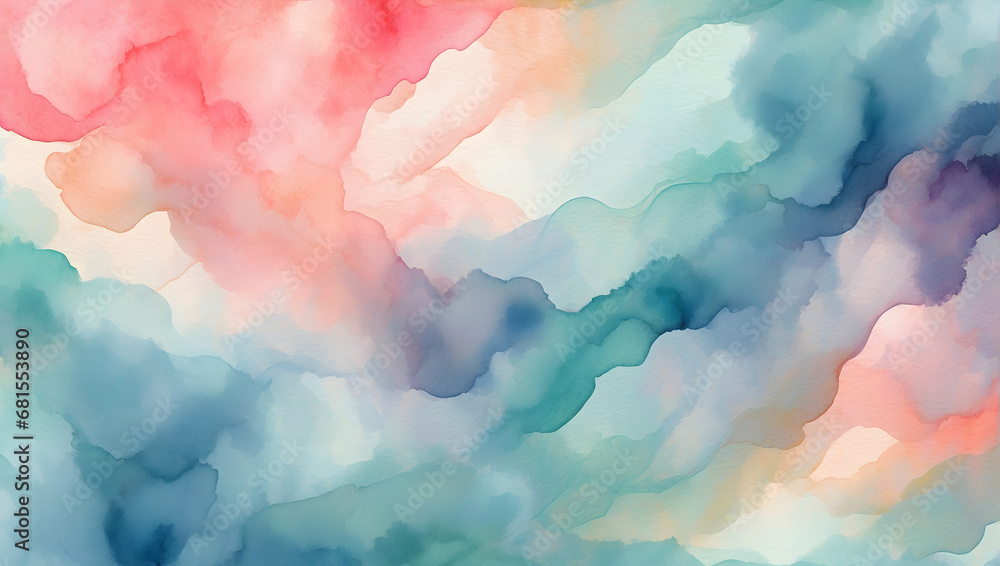An abstract watercolor-inspired background featuring soft, blended gradients resembling dreamy watercolor strokes and textures, enhanced by delicate rough grain noise for an artistic touch.