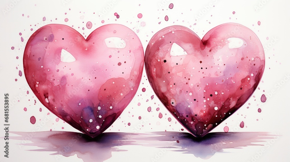 Two Hearts Pink Watercolor Spots Valentines,Valentine Day Background, Background For Banner, HD