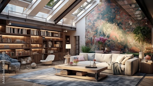 Casual loft with a spectacular wallpaper © paisorn