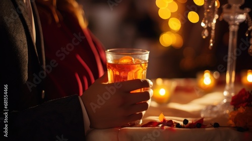 Close up of couple holding glass of hot drink