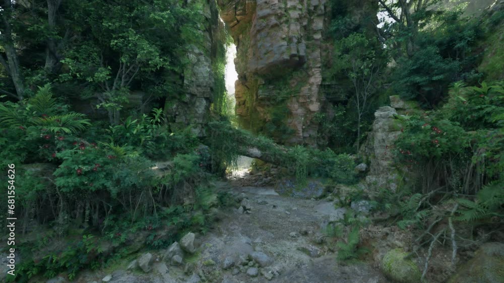 A very large stone structure in the middle of a forest A very large stone structure in the middle of a forest