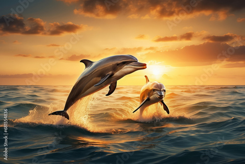 dolphin jumping at sunset