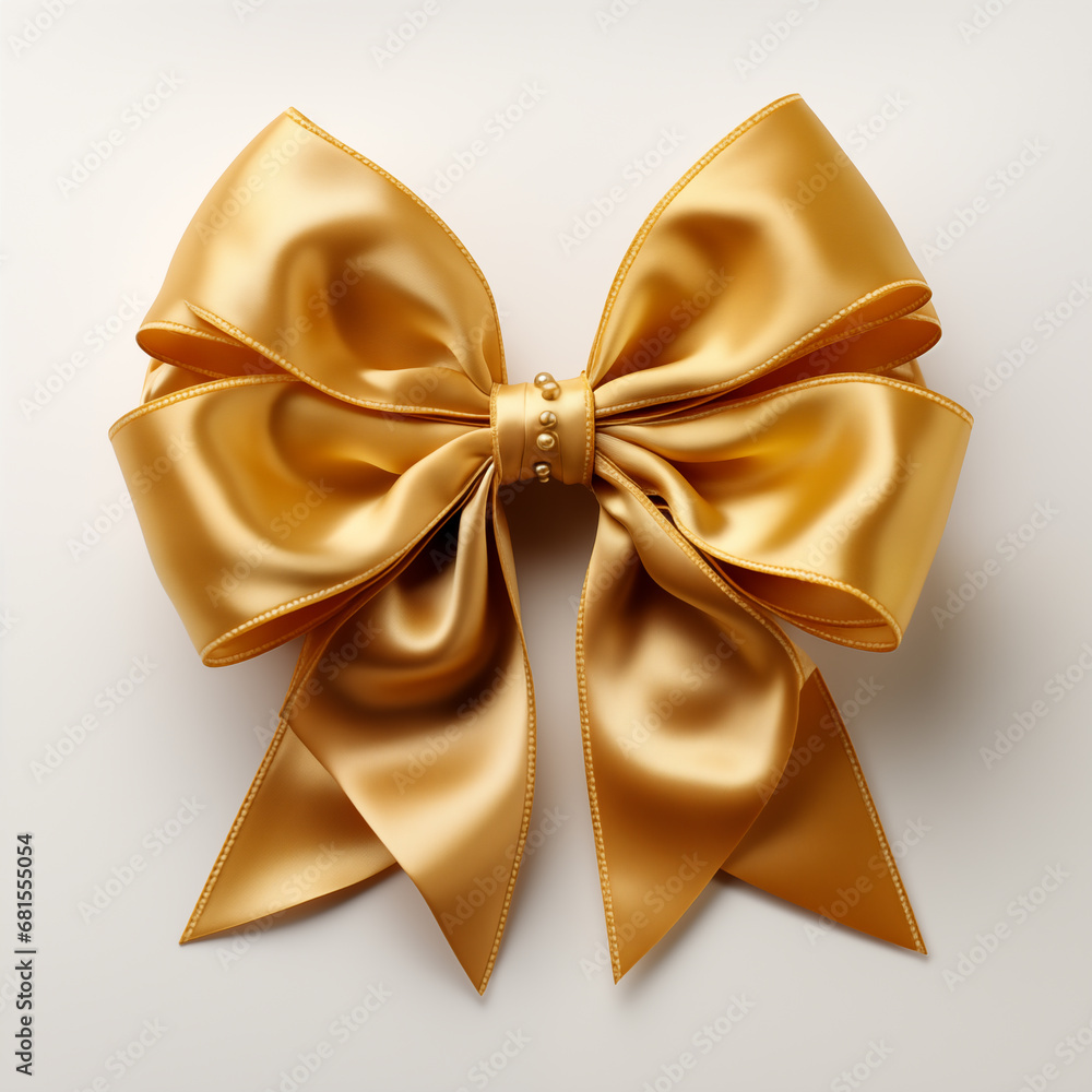 Golden Satin Bow with Delicate Pearl Accents: A Symbol of Refined Elegance for Special Occasions, Presented on a Soft Neutral Backdrop Golden Satin Bow with Delicate Pearl Accents: A Symbol of Refined Elegance for Special Occasions, Presented on a Soft Neutral Backdrop