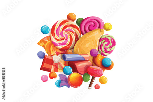 Creative new candy illustration, candy, icon, vector, dessert, food, sweet, birthday, sugar, lollipop, set