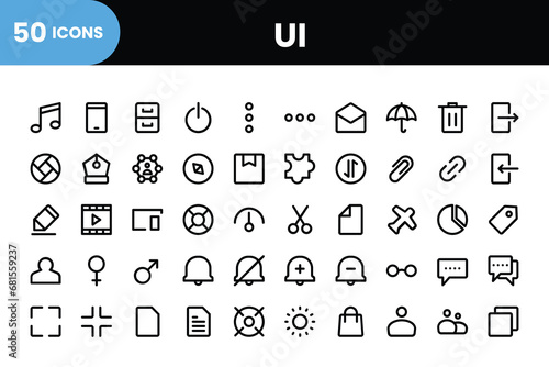 Essential icon set. Essential 50 icons set collection. Vector icons collection.