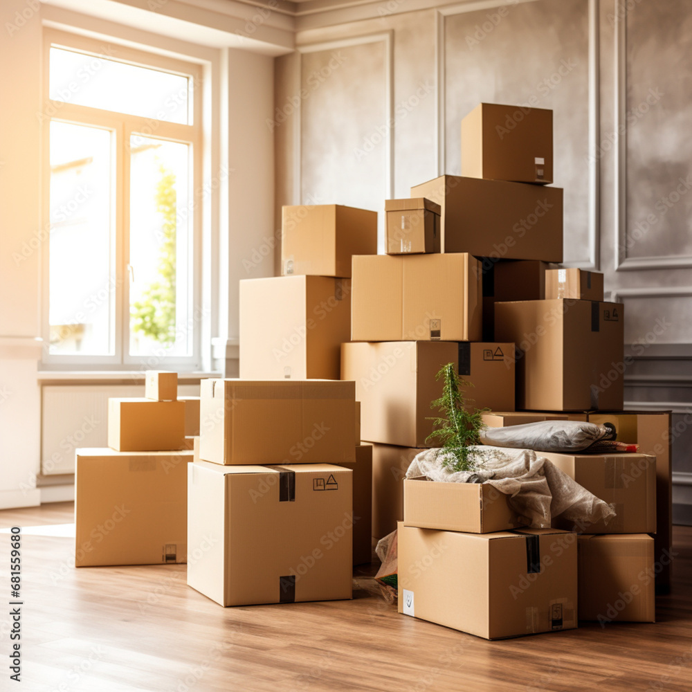 Boxes in a move in a new house. Boxes in a move in a new house.