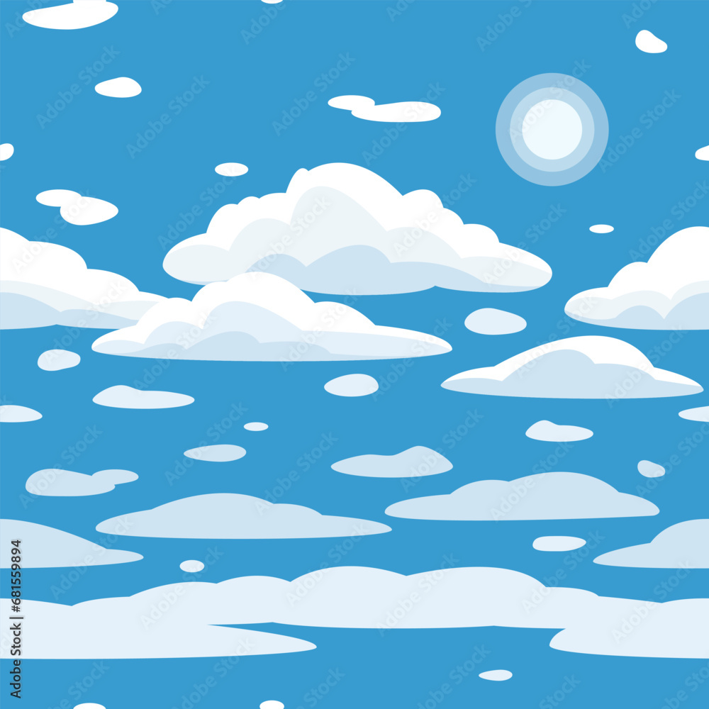 Sky seamless pattern. Clouds and sun. Vector illustration for prints, wallpapers. Sky seamless pattern. Clouds and sun. Vector illustration for prints, wallpapers.